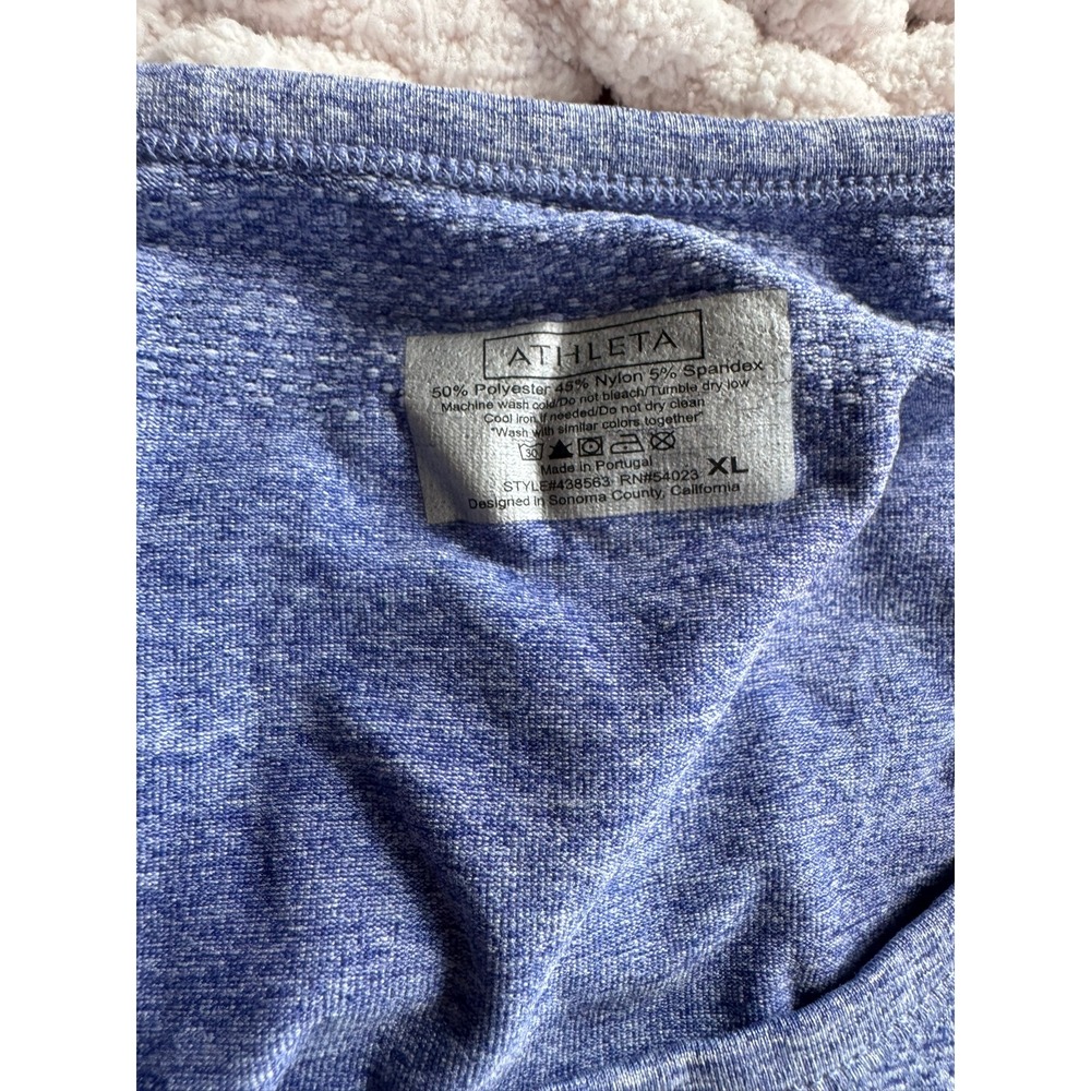 Athleta Essence Ruched Tee Heathered Blue Short Sleeve Activewear Top Womens XL - Picture 2 of 3